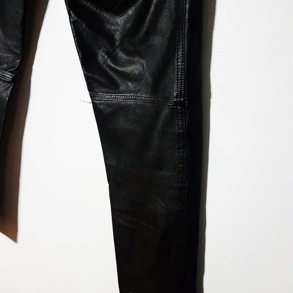 1990s Vintage Black High Waist Leather Pants Size 24 Waist - Picture 8 of 16